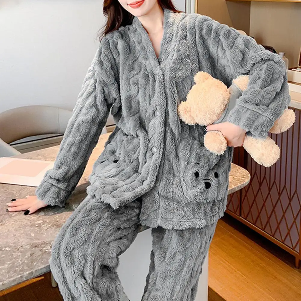 Pigiama Donna,Sexy Solido Inverno Peluche Khaki Pjs Sleepwear Veste Tre Pezzi Set Home Clothes Pantaloni A Maniche Lunghe Pantaloni Soft Casual Loungewear Nightwear Per Abiti Per Adulti Abito