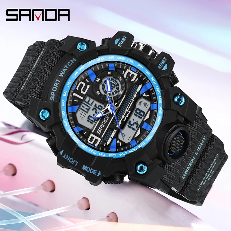 SANDA G-Style Ladies Watches Waterproof Outdoor Casual Clock Sports Military Women Watch Quartz Digital Dual-display Wristwatch 6