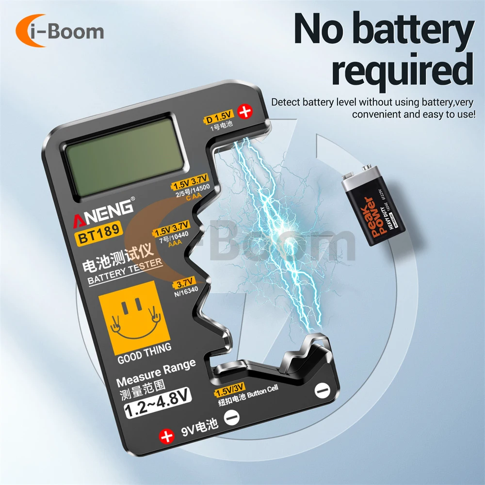 BT189 Battery Tester LCD Display Universal Voltmeter Electricity Display AA AAA Button Cell Batteries 1.5V/3V/3.7V/4.8V/9V 3