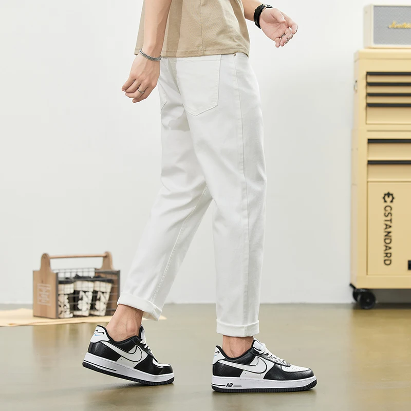 Description Picture 6 of itemWhite Summer Thin Denim Trendy Slim Fit Loose Casual Stretch Pants