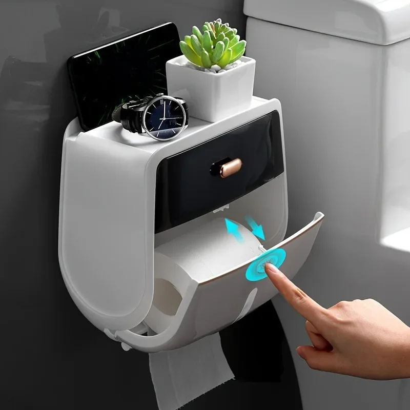 

Toilet Roll Paper Holder Double Layer Large Capacity Storage Box Wall Mounted Waterproof Tissue Box Bathroom Accessories
