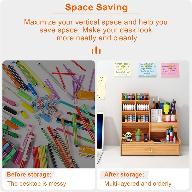 Wooden Desk Organiser DIY Desktop Tidy Pen Holder Large Capacity Stationery Storage Box with Drawer for Home Office and School 5