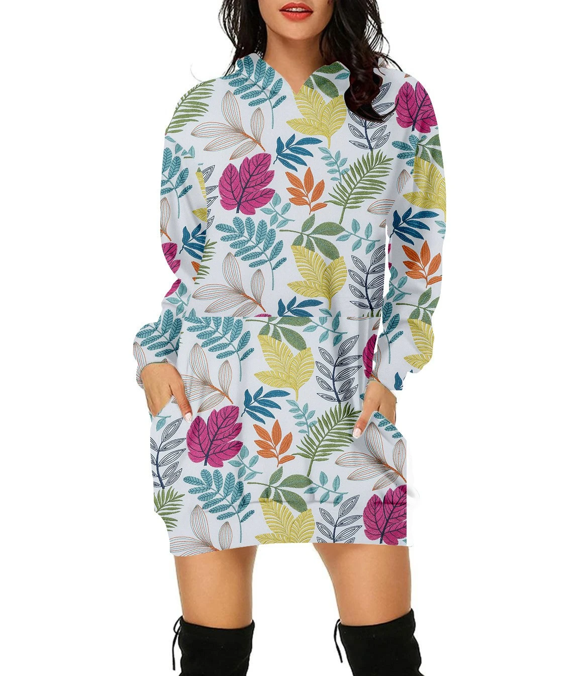 Spring and Autumn Women's Street Fashion Printed Hoodie Extended Sweater Casual Japanese Irregular Printed Large Punk Hoodie