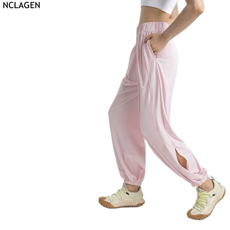 

NCLAGEN UPF50+sunscreen pants for women summer high waist leggings wide leg pants drape loose Gym Workout Breathable Running
