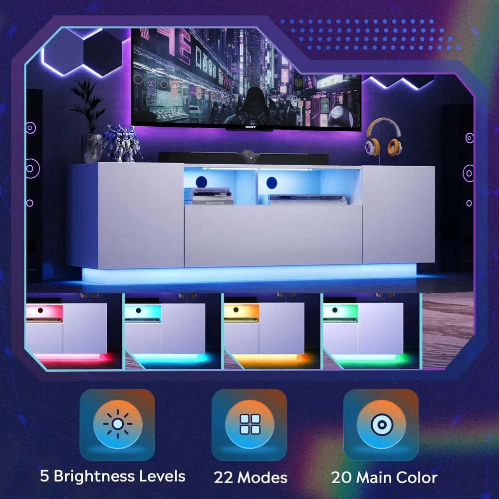 TV Stand for 65 Inch TV, Modern Entertainment Center with LED, TV Console with Storage Cabinet, TV Stands for Living Room 5