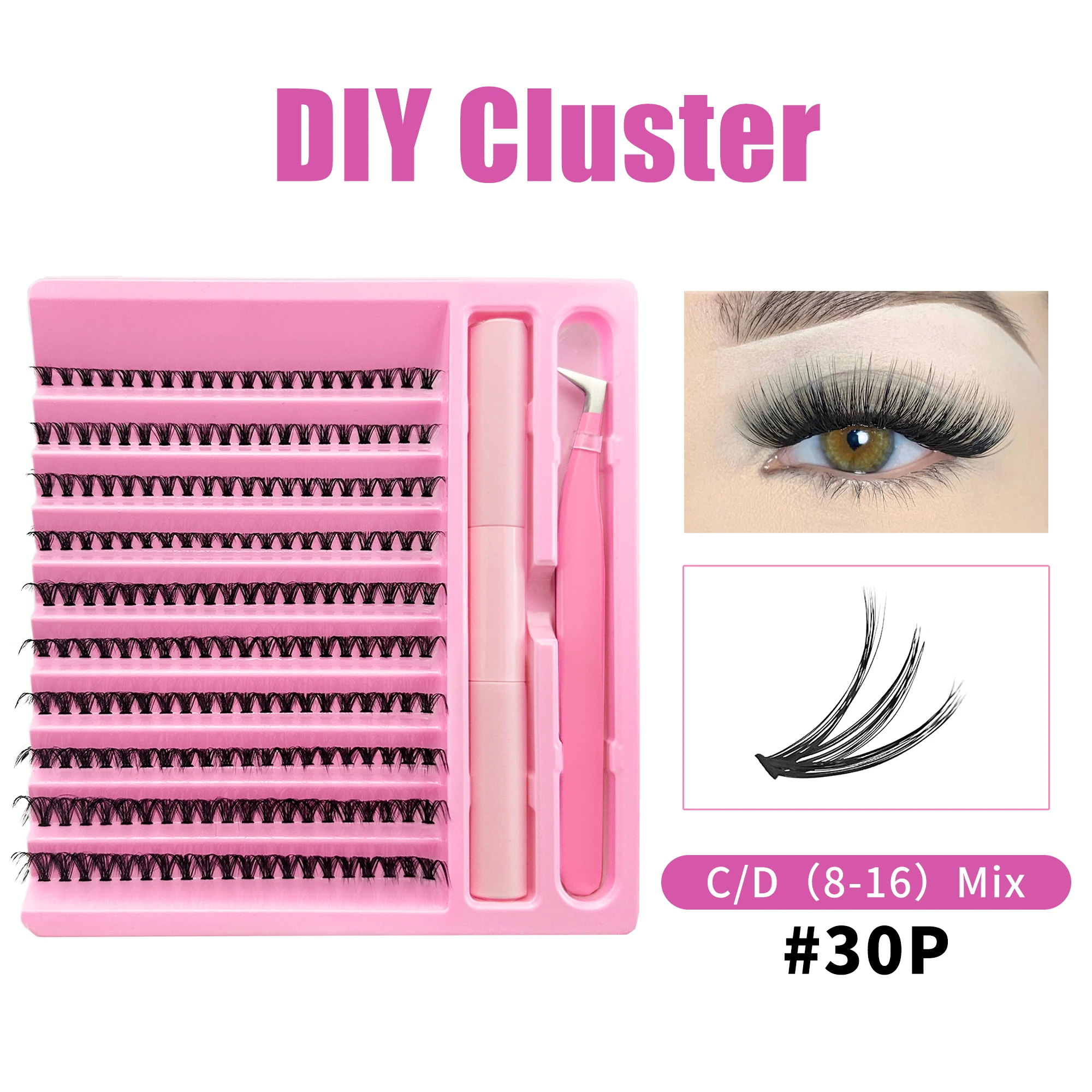 Lash Clusters Kit Fluff 80D Individual Lashes Cluster Eyelash Extensions DIY Lash Extension Kit Lash Bond and Seal Waterproof, L