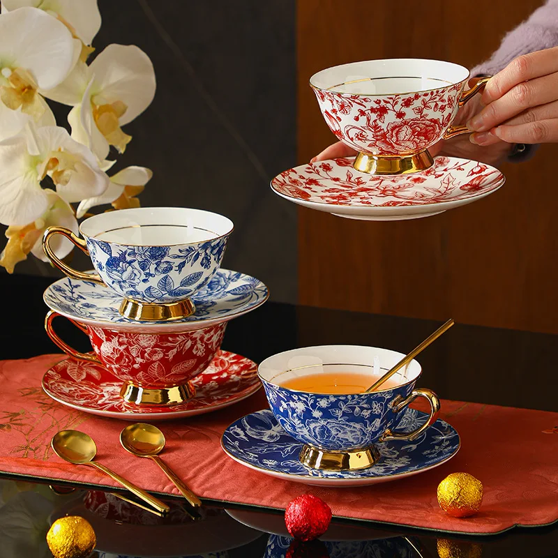 European Style Couple Coffee Cup and Plate Set Bone Porcelain High-end Afternoon Tea Set Ceramic Couple Gift Box European Cup