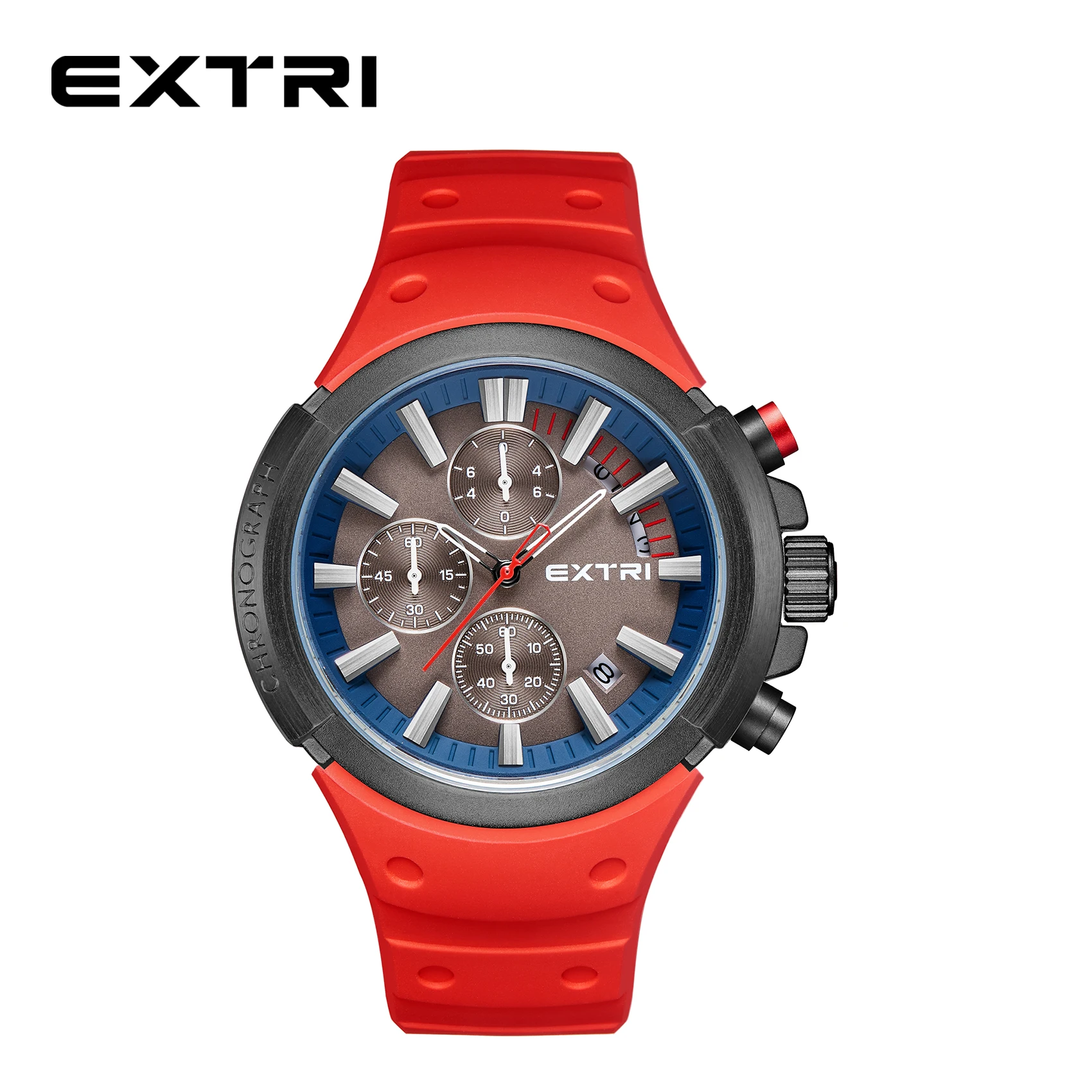 Extri Luxury Watches for Men Fashion Silicone Strap Military Waterproof Sport Chronograph Quartz WristWatch Clock With Date