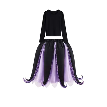 Costume da Ursula di Halloween Costume da strega di mare viola nero Tentacolo di polpo Vestito da tutu per le donne Festa di carnevale Sirena Cosplay