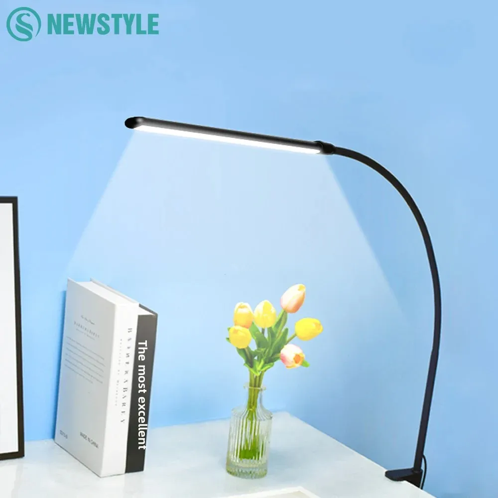 LED Eye-care Desk Lamp 10 Brightness Level 3 Lighting Modes Flexible Gooseneck Work Study Table Lamp with Clamp USB PC Desk Lamp