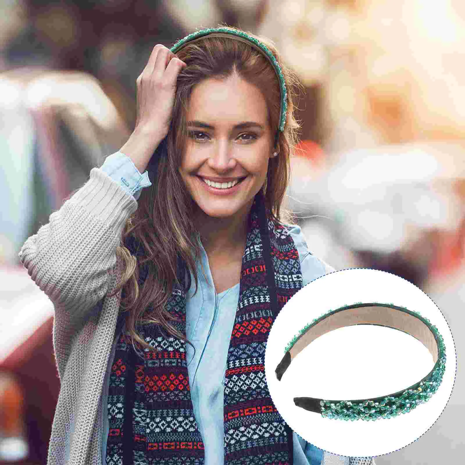 

1pc Imitation Crystal Hair Hand Knitting Beads Head Fashion Hair Band Hair Decoration for Female Green