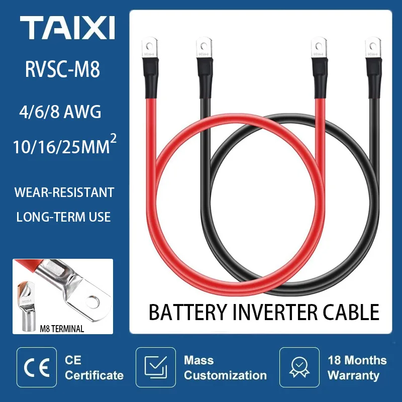 Rv Battery Inverter Cable With M8 Terminals, Battery Cable Wire, 8/6/4