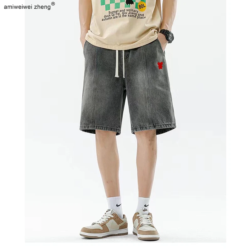 Luxury Denim Men's Shorts Love Chapter Summer New Products Elastic Waist Mid-Pant Men's Daily Youth Vitality Asia Code Ami Dk03