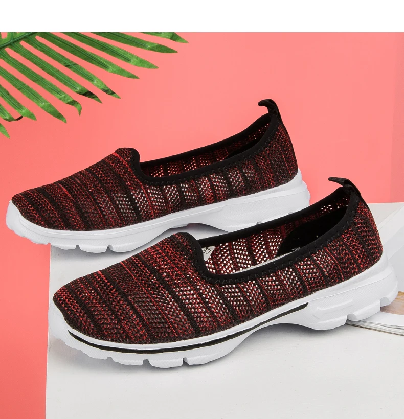STRONGSHEN Women's Summer Sneakers Slip On Flat Shoe Women's Fashion Casual Loafers Walking Shoe Outdoor Mesh Soft Bottom Sports