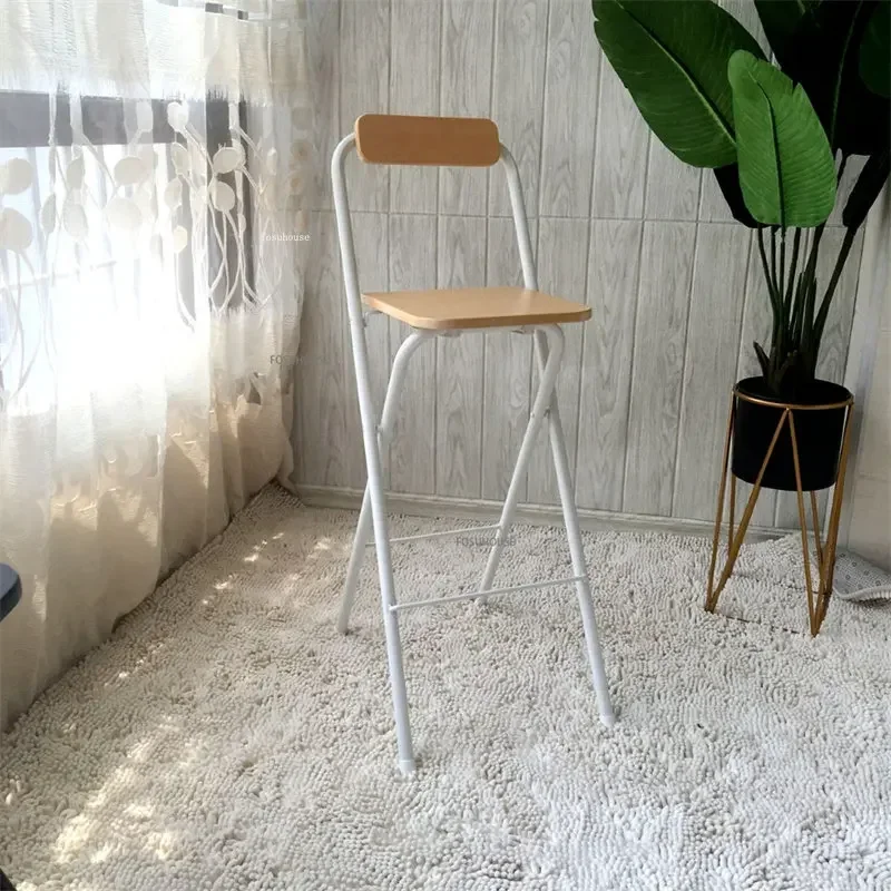 Iron Folding Bar Chairs Home Nordic Backrest Bar Stool Thickened Foot Covers Kitchen Table Chair Multi-scene Dining Chairs Y
