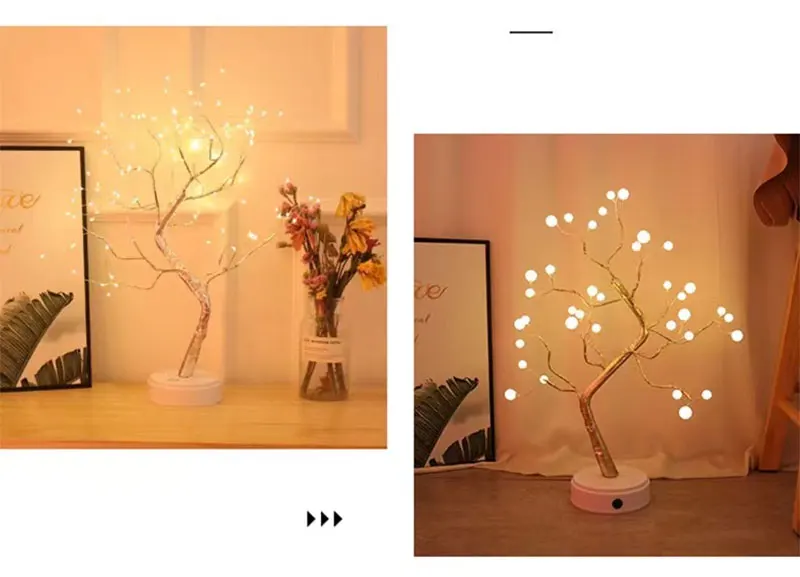 Aesthetic design LED pearl tree light home bedroom USB Night Light INS wedding event decoration novelty Copper Wire desk lamp Night Lights