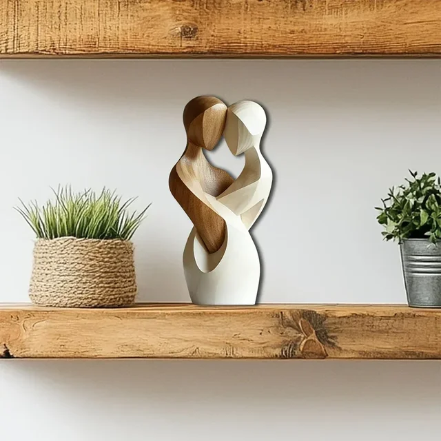 Statue de Couple en bois 2D plate et élégante, décoration moderne pour la maison, bois artificiel, ornements de noël pour la maison, décoration de chambre et de bureau, cadeau 5