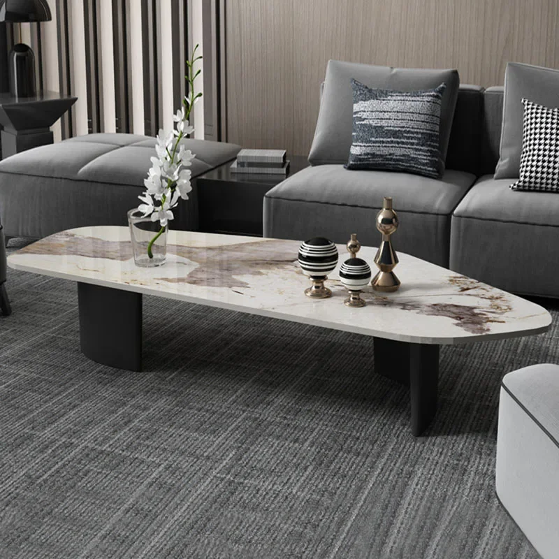 

Italian Minimalist Luxury Small Villa, Creative Dining Salon High-end Sense Of Irregular Shaped Stone Slate Coffee Table