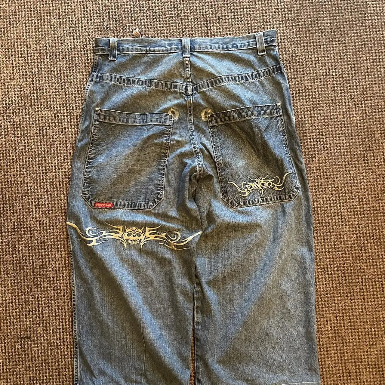 JNCO 힙합 자수 청바지 Y2K 바지, 레트로 블루 배기 청바지, 하라주쿠 고딕 하이 웨이스트 와이드 레그 바지, 스트리트웨어 신제품