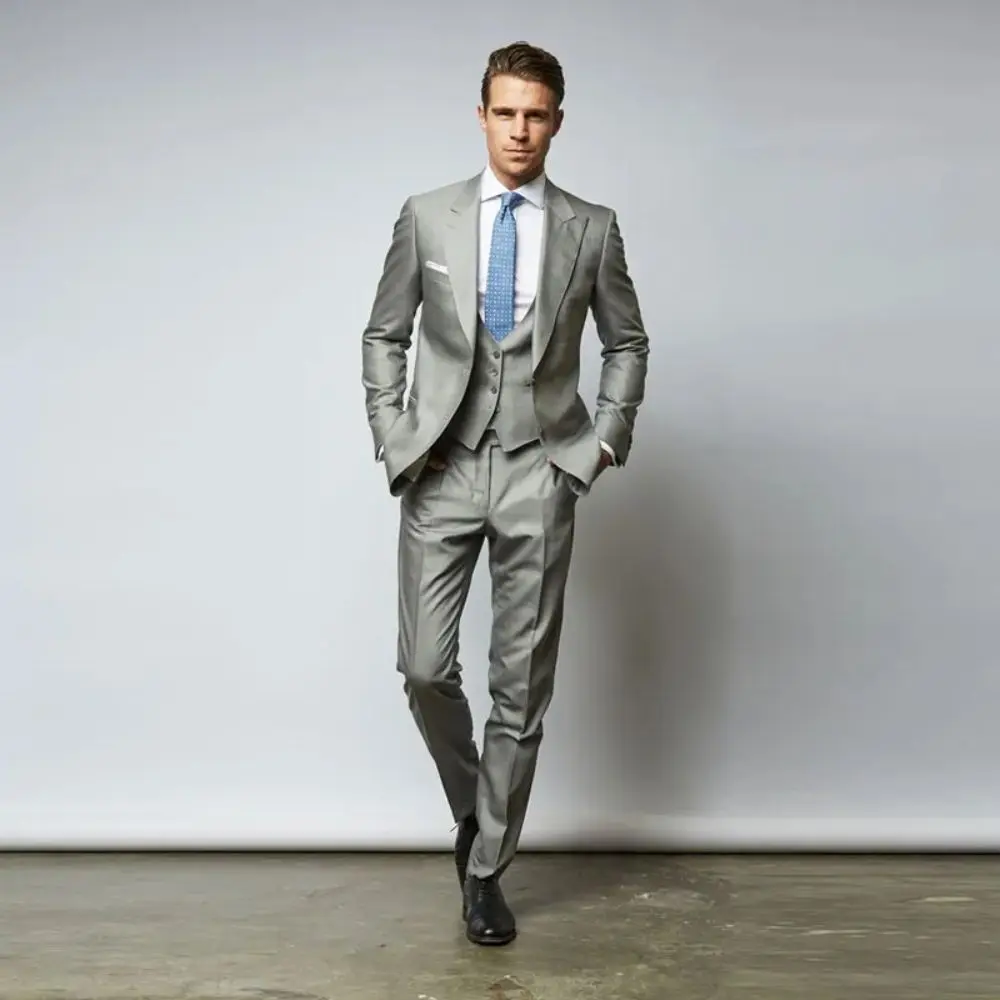 Handsome Mens Suits Slim Fit Two Buttons Groom Wedding Suit Cheap 3 Pieces Custom Tuxedos (Jacket+Pants+Vest)