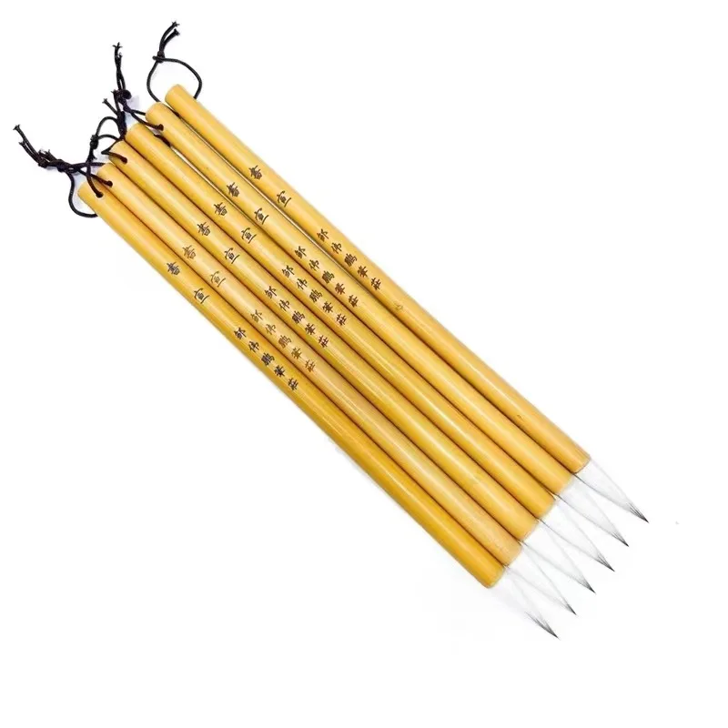 Bamboo ZhongKai Calligraphy Brush Pen Woolen Chinese Painting Brush Soft Wool Hair Medium Regular Script Writing 5 Pcs calligraphy brush paint brush
