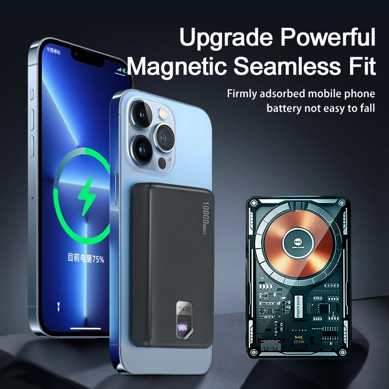 WEKOME 보조베터리 자기 무선 PD 20W 빠른 충전 10000mAh 투명 커버 플레이트 USB 휴대용 소스 iPhone14promax