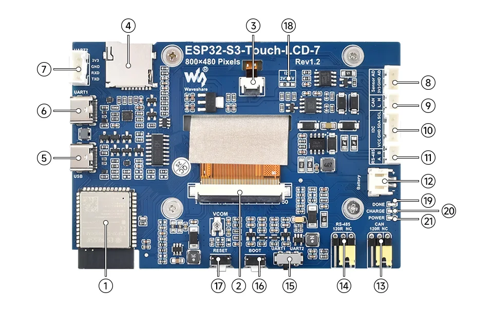 Waveshare ESP32-S3 7inch Capacitive Display Development Board, ESP32 With Displa