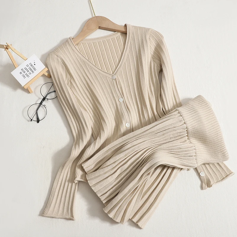 

Женский трикотажный комплект из двух предметов, Кардиган с длинным рукавом и юбка с высокой талией