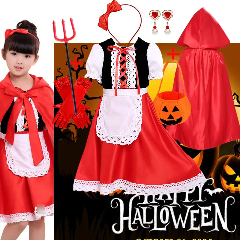 Chapeuzinho Vermelho Vestido de Fada Meninas Traje de Halloween