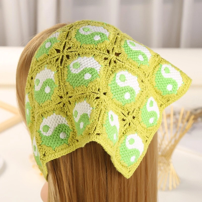 

Women Flower Tai Chi Hairband Crochet Triangle Bandanas Headband Elastic Hair Bands Turban Autumn Hair Accessories