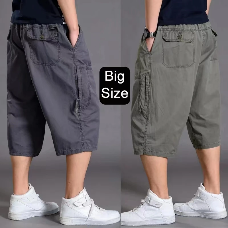 Oversize Men Cotton Shorts Fat Cargo Shorts Casual Plus Size Cropped Pants Sports Outdoor Pockets Military Tactical Summer 6XL