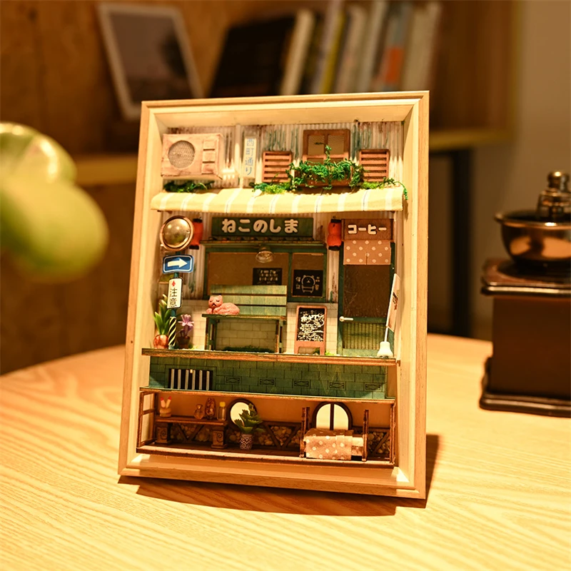 DIY 나무 미니어처 모델 키트, 일본 스트리트 뷰 사진 프레임, 3D 퍼즐, 인형의 집 가구, 친구 선물용 홈 데코