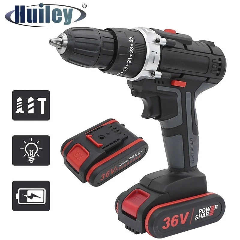 Taladro eléctrico inalámbrico, destornillador con 2 baterías de iones de litio, herramienta de carpintería para el hogar, bricolaje, útil|Taladros eléctricos| -