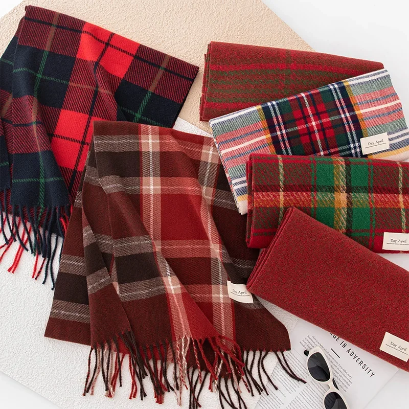 HTTDSLF Sciarpa Donna Invernale Elegante Lunghe, Scialle Stola Elegante Cerimonia, Sciarpa Tartan Calda Morbida Coloratacon Frange, Essere Usato Come Scialle, Regalo di Festa per Autunno Invernale