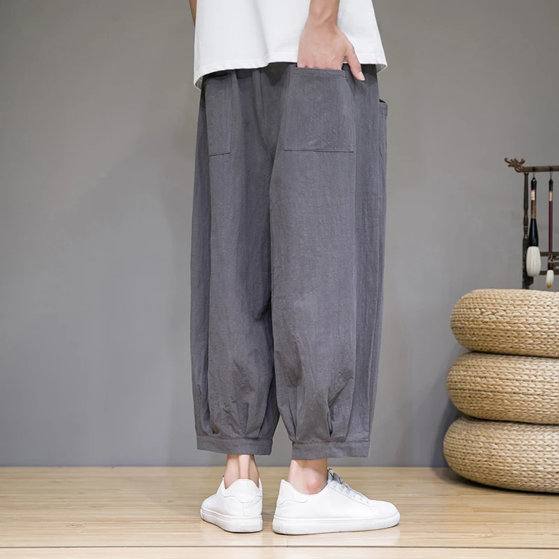 2025 Calças de Verão de Linho de Algodão Japonês Calças de Harém