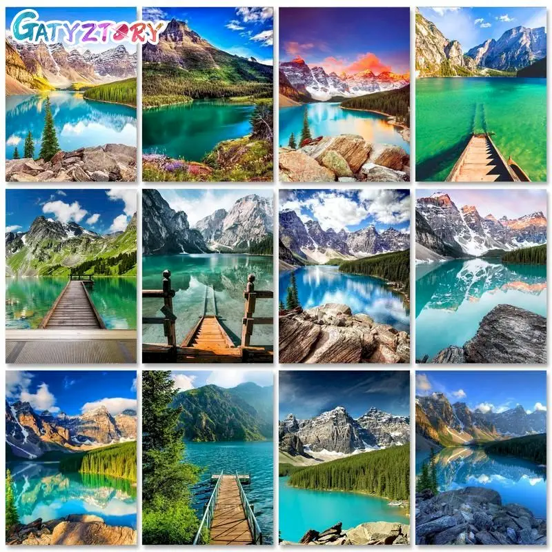 

GATYZTORY Acrylic Paint By Numbers Mountain River Landscape Unique Gift Canvas Painting Wall Decors Art Supplies Kill Time Diy S