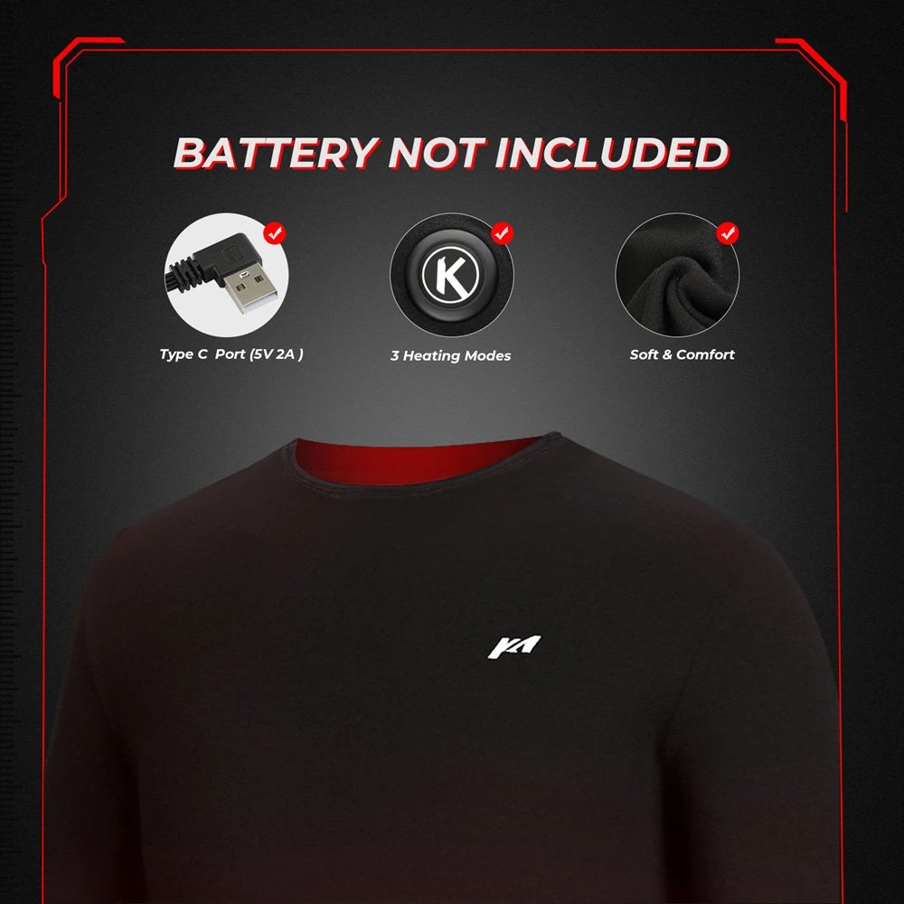 KEMIMOTO Winter Heated Underwear Suit Man Electric USB Powered Thermal Heating Moto Men's T-Shirts Pants For Skiing Motorcycle