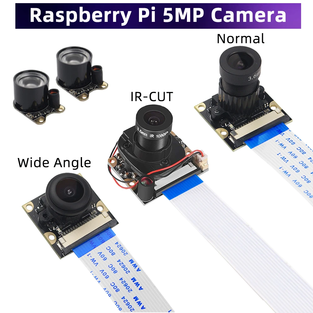 Raspberry Pi 4 Camera 5MP Night Vision 1080P Optional Wide Angle Fisheye IR-CUT Camera FF AF for Raspberry Pi 4B 3B+ 3B Zero