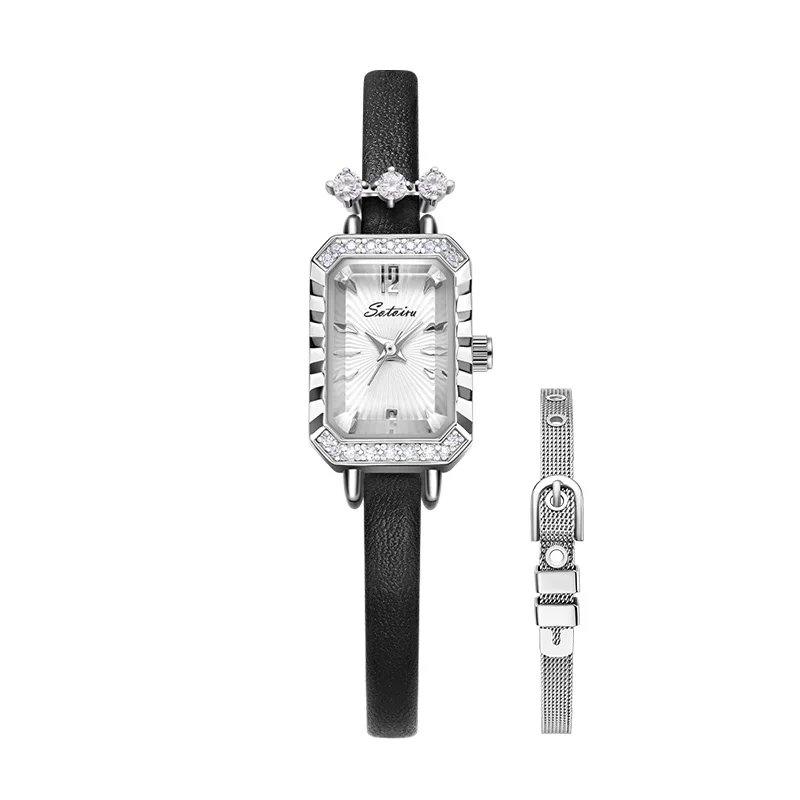 ساعة نسائية مربعة بتصميم أنيق – سوار جلدي أو شبكي