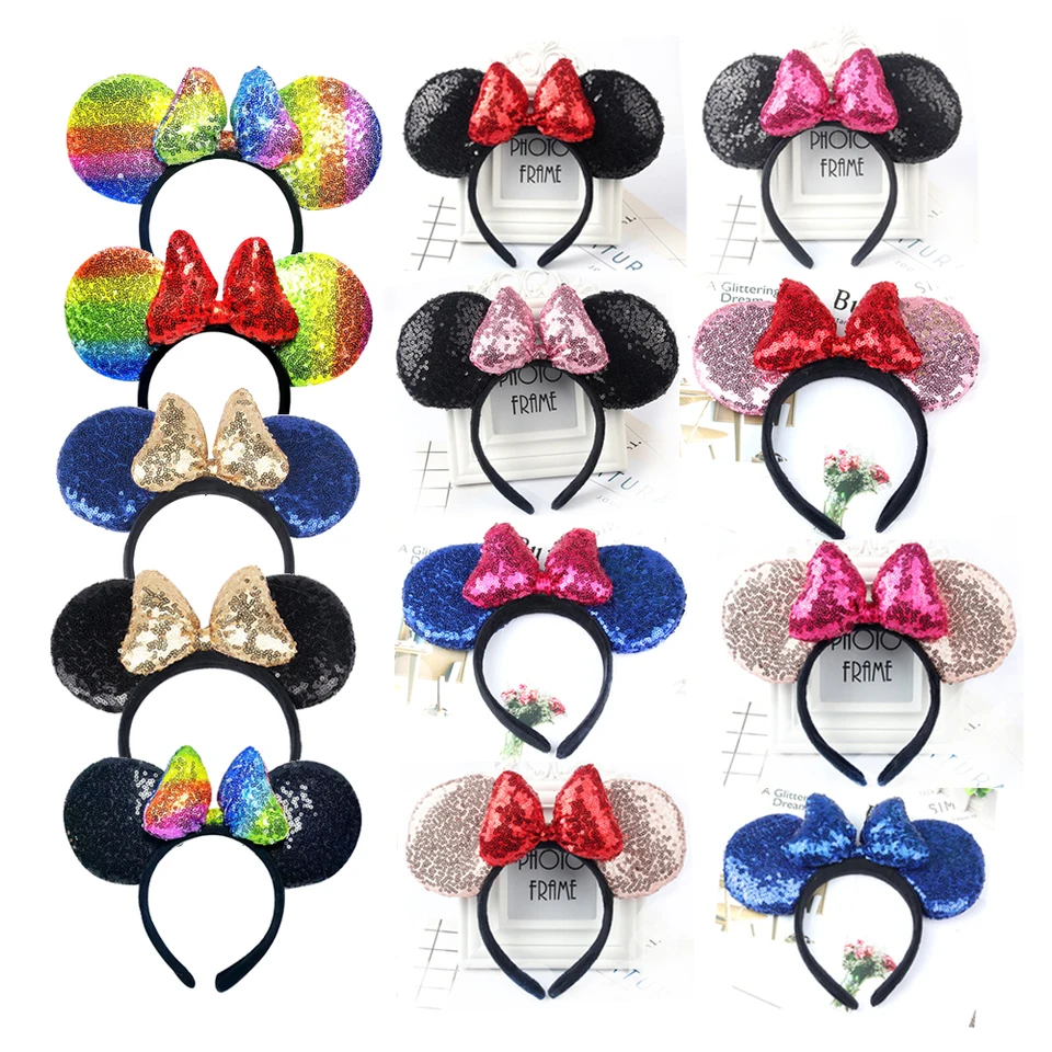 Fascia Per Capelli Con Orecchie Di Minnie Per Halloween – Fiocco E Orecchie Di Topo Con Paillettes, Accessorio Donna E Ragazza Per Feste In Maschera