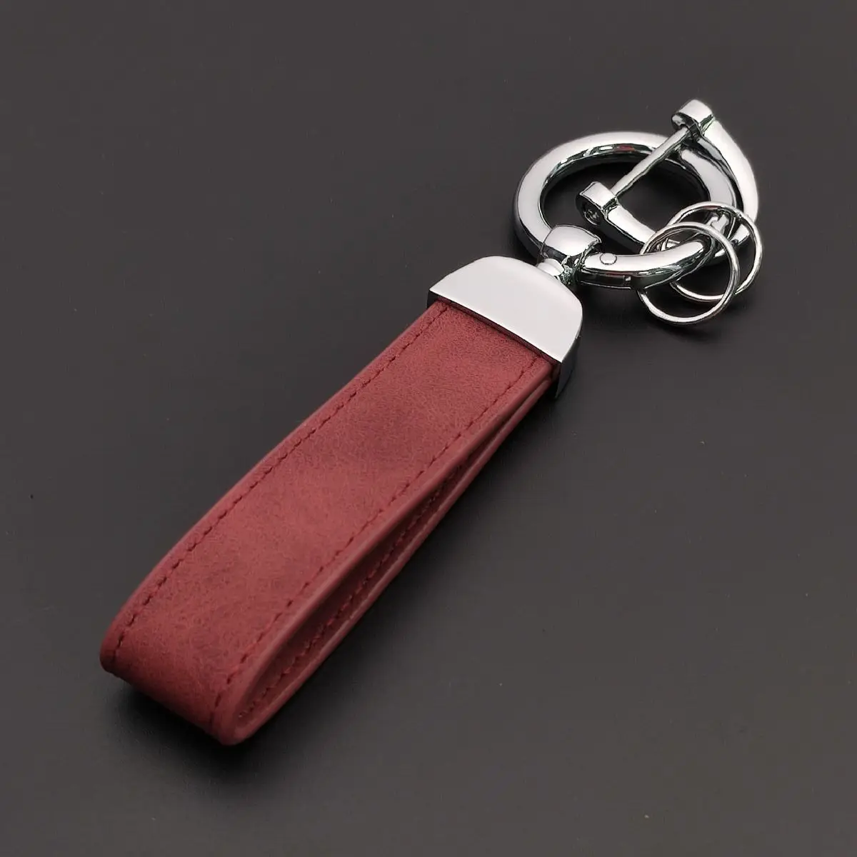Personalized Crazy Horse Leather Car Ornament Keychain Pendant Charm Gift
