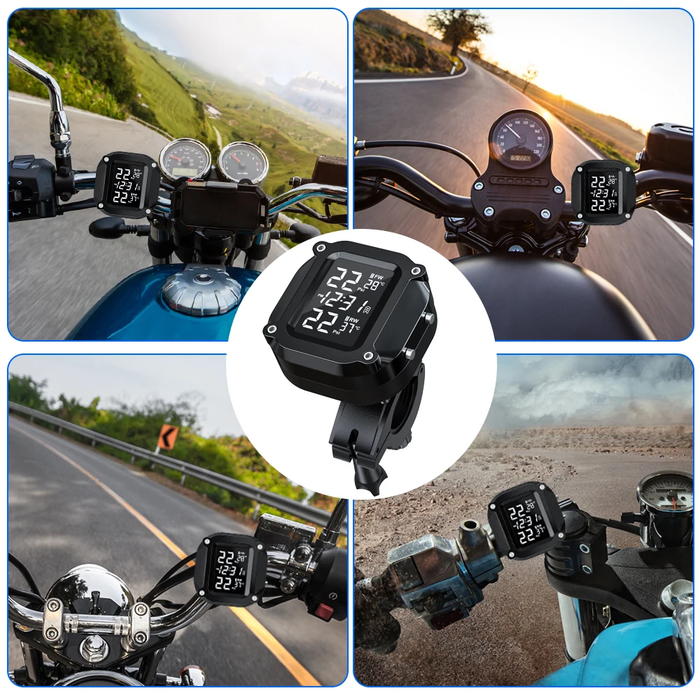 Gadpow Motorcycle TPMS Wireless LCD Tire Pressure Monitoring System Colorful Display Solar Tyre Temperature Alarm System motorcycle tire pressure monitor