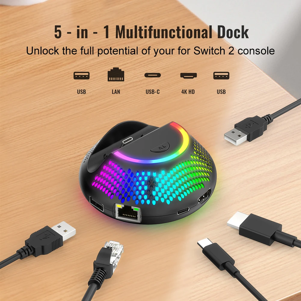 Portable TV Docking Station For Switch2 Charger Stand With 4K HDMI & Type-C & USB & Ethernet Ports 5 In 1 Video Converter Stands