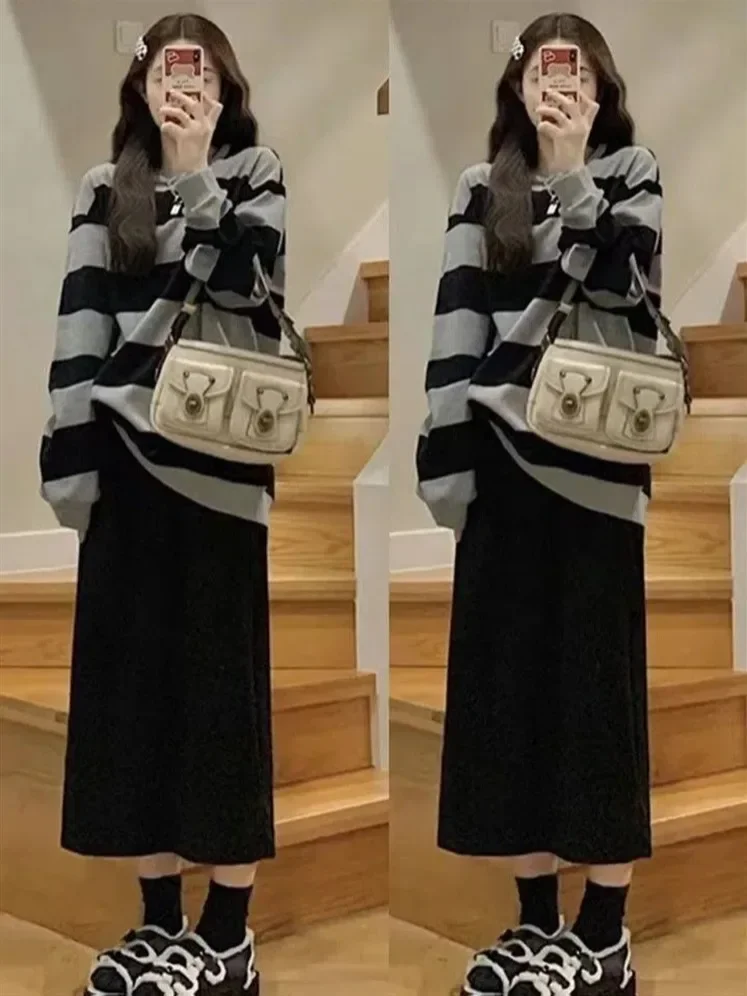 Loose Maternity Sweatshirt Top plus Belly Support Half Skirt Casual Pregnancy Set New Autumn Korean Style Comfortable Maternity