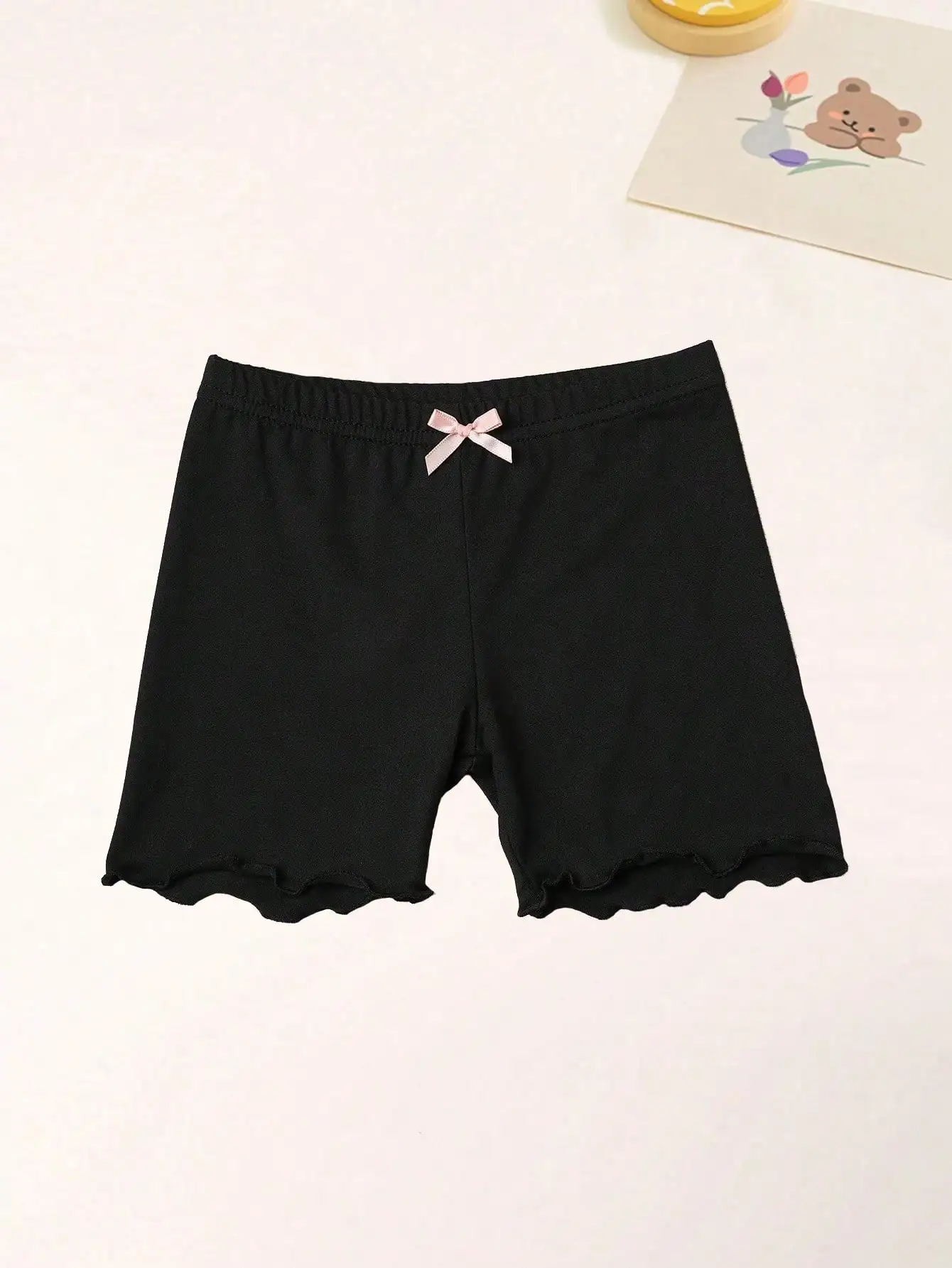 4Pcs 소녀 안전 반바지 보우 프릴 밑단 어린이 95% 폴리에스테르 5% 스판덱스 탄성 눈부심 방지 속옷 베이스 레이어 반바지 2-11Y