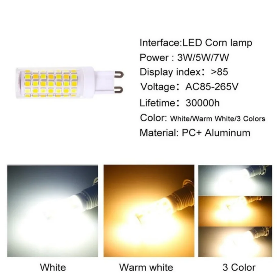 Bombilla LED de cerámica SMD2835, foco blanco cálido/frío, reemplazo de luz halógena de envío, G9 más brillante, AC220V, 3W, 5W, 7W