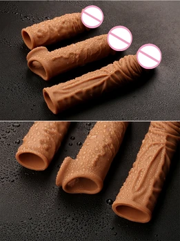 Realistic Penis Sleeve Extender Large Reusable Penis Condom Delay Silicone Extension Sex Toy for Men Cock Enlarger 5