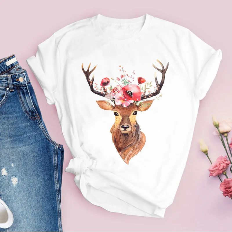 

Women Graphic Short Sleeve Fox Cartoon Printing Fashion Cute Printed Tops Lady Tees Clothing Female T Shirt Womens T-Shirt