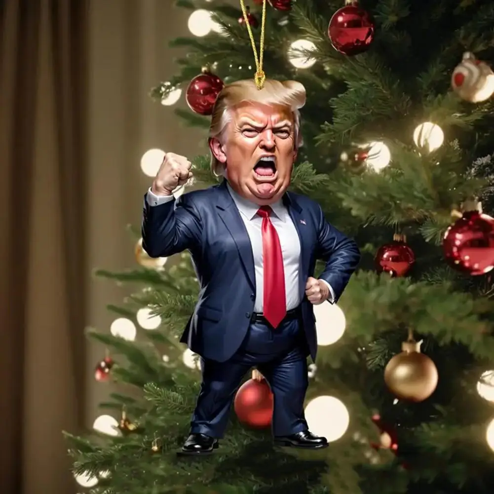 Funny 2D Acrylic Donald Trump Cartoon Pendant Keychain Car Doll Hanging Christmas Decorations