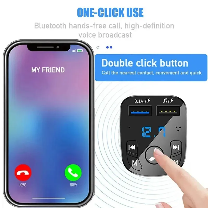 1-3pcs Car Hands-free Bluetooth-compaitable 5.0FM Transmitter Car MP3 Modulator Player Handsfree Audio Receiver USB Fast Charger